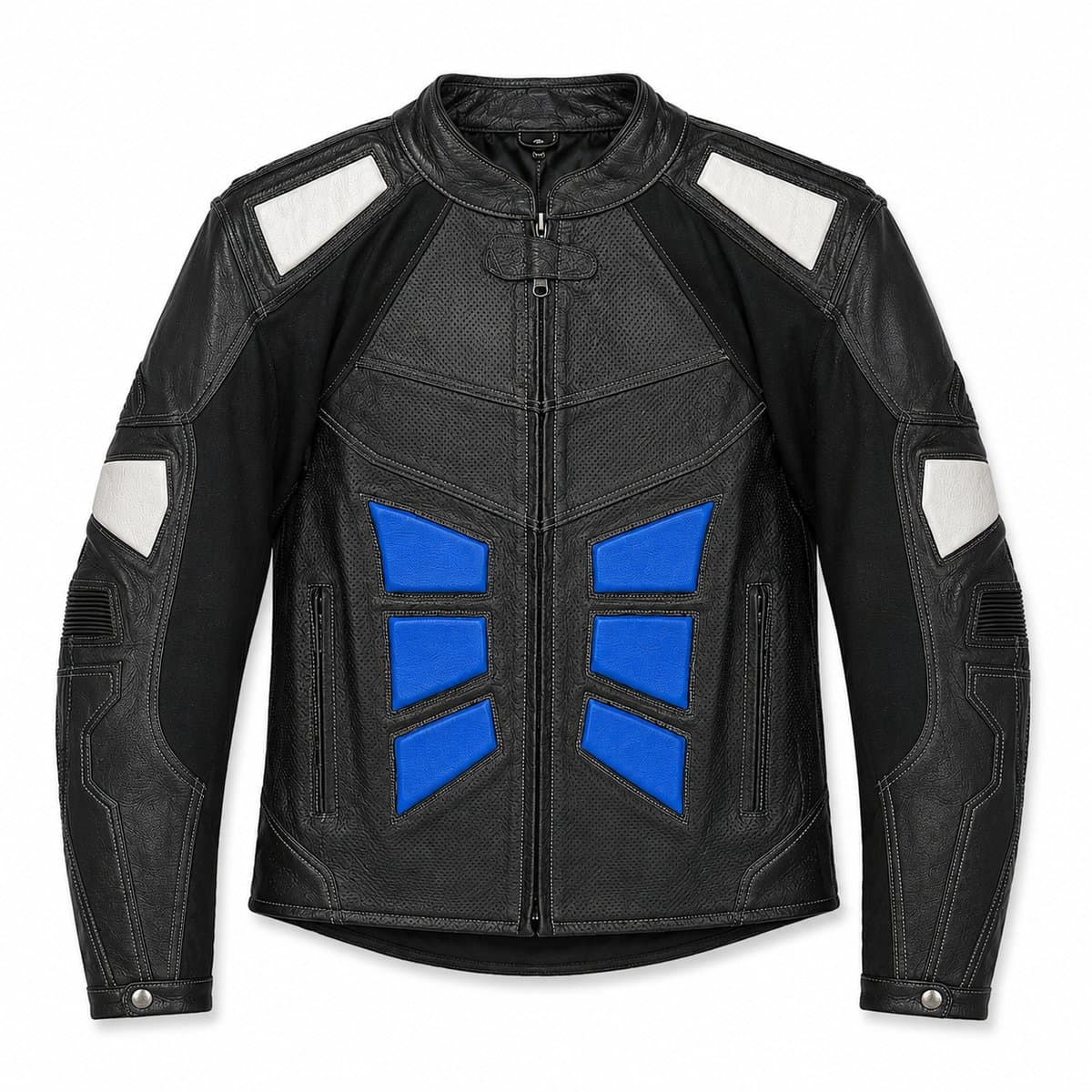 Perforated Motorcycle Jacket — Black & Blue