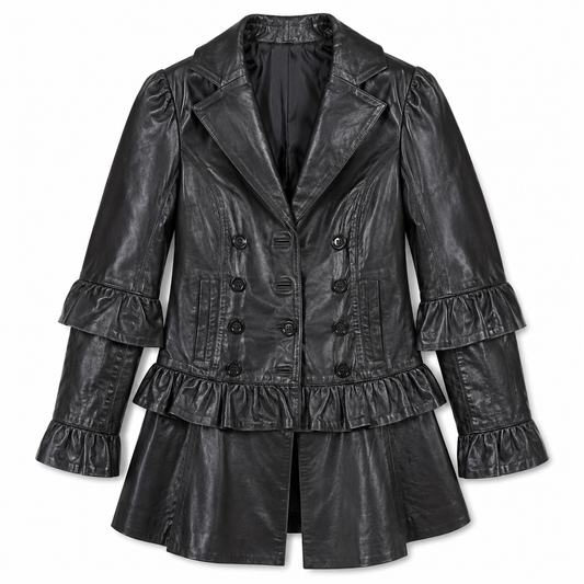 Ruffled Leather Peplum Jacket
