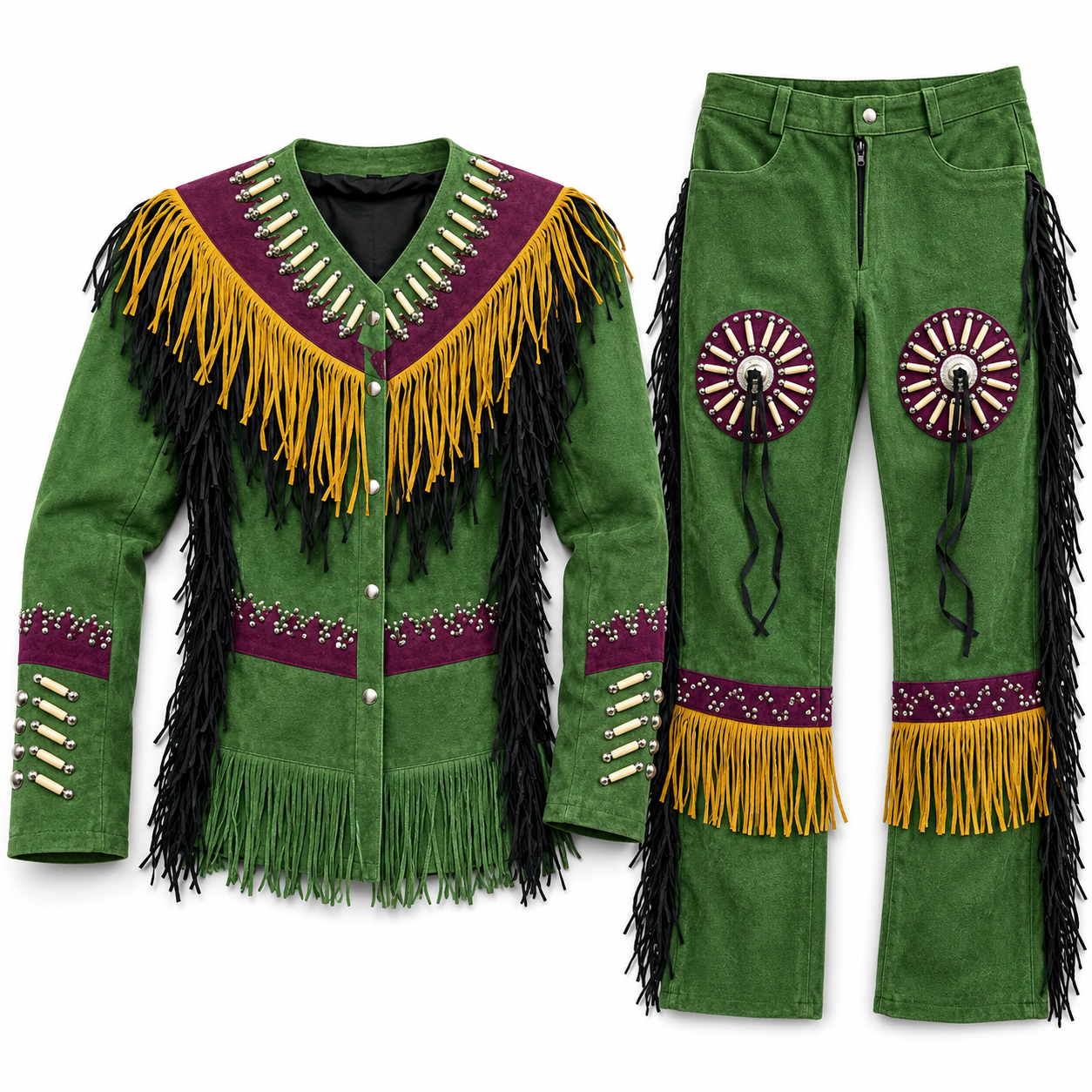 Fringed Suede Western Costume Set — Green