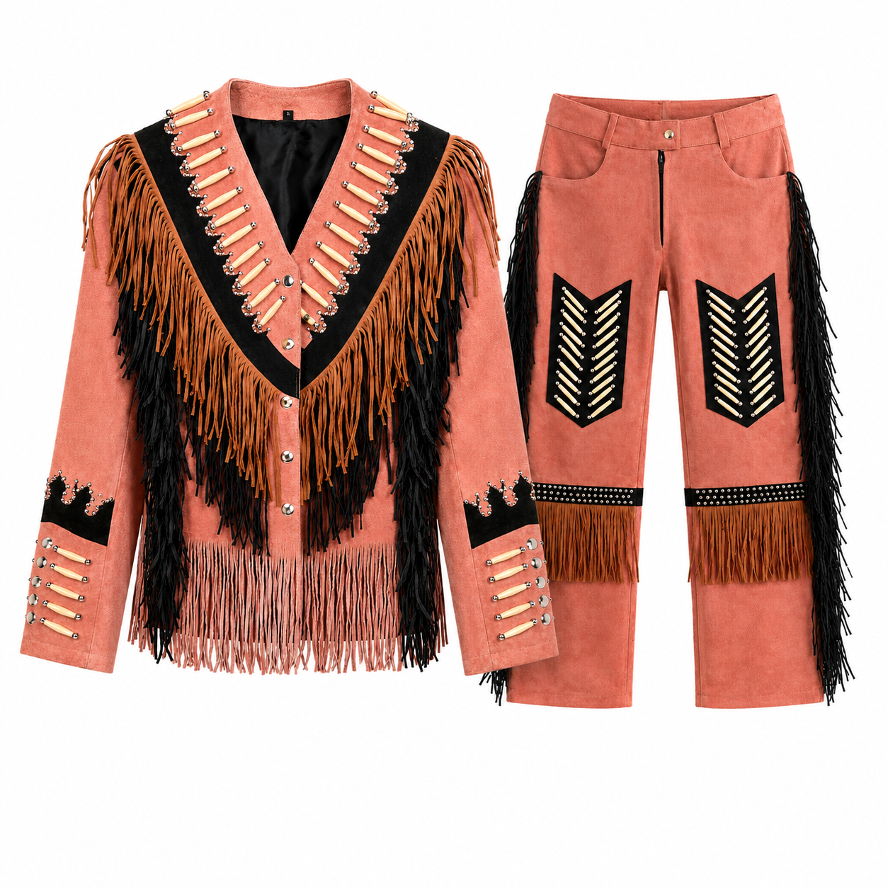 Fringed Suede Western Costume Set — Coral