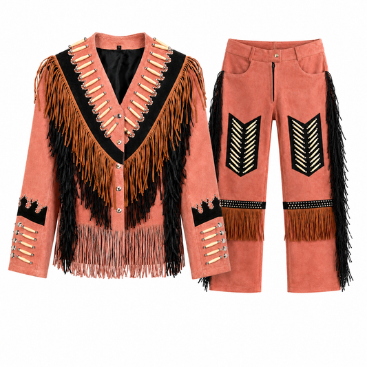 Fringed Suede Western Costume Set — Coral