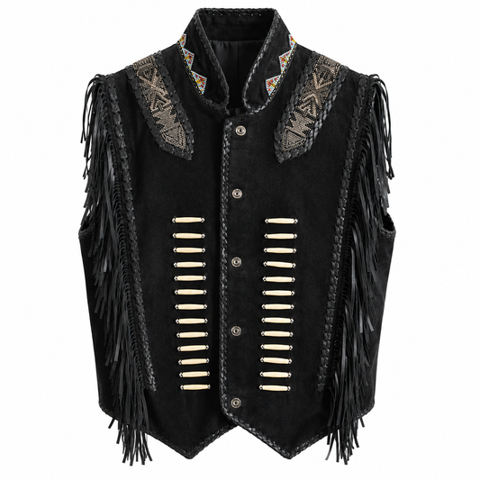Beaded Fringe Suede Vest